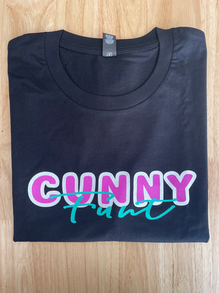 Ashy Anne Cunny Funt Shirt - Magenta and Aqua on BLACK