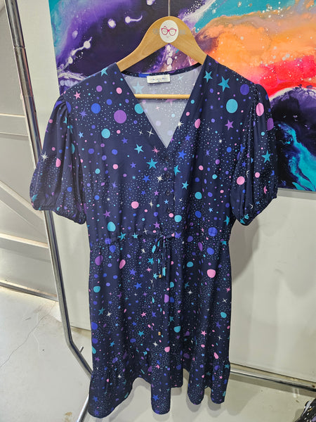 LPD - Size 14 Dress Navy with Abstract Star/Circle Print A8