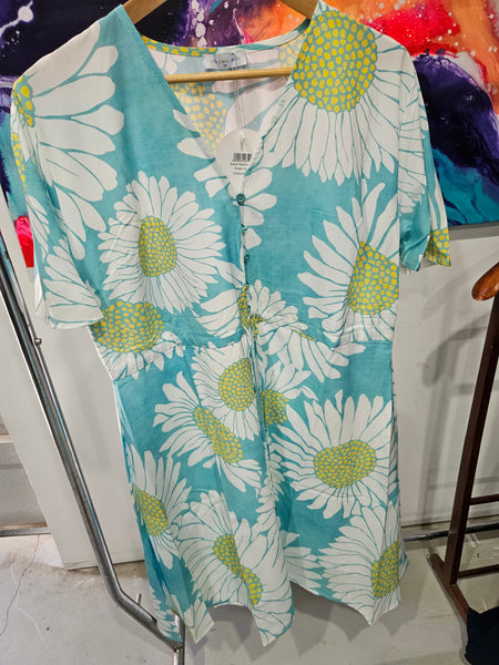 LPD - Size 14 Siena Dress- Light Teal with Sunflowers (NEW WITH TAGS) A6