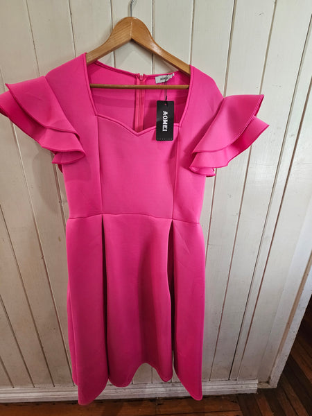 AOMEI - Size 2XL Frill Sleeve Dress- Hot Pink TAGS STILL ATTACHED