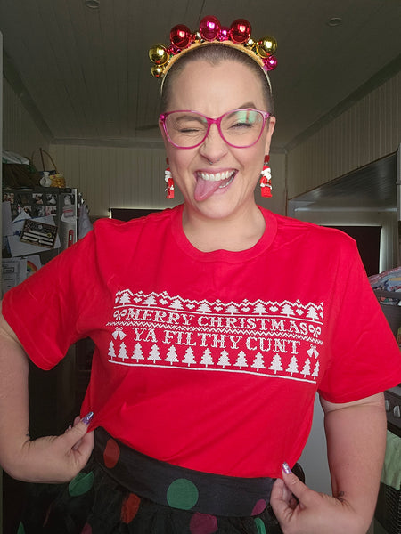 Ashy Anne "Christmas Cunt" Shirt -  WHITE ON RED