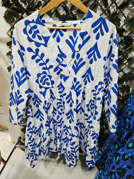 Size 16 Joop and Gypsy Dress White and Blue Floral A14