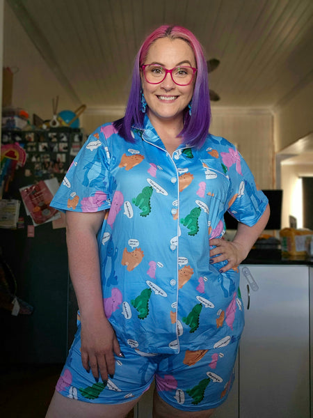 Ashy Anne Sweary Dino Pyjamas - Button Shirt and Short Set